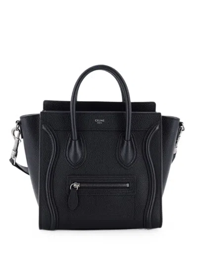 Pre-owned Celine Luggage Bag Grainy Leather Nano Crossbody Bag In Black