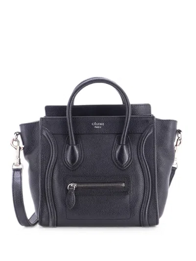 Pre-owned Celine Luggage Bag Grainy Leather Nano Crossbody Bag In Black