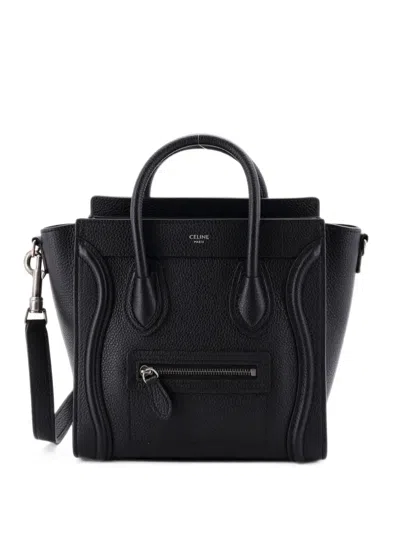 Pre-owned Celine Luggage Bag Grainy Leather Nano Crossbody Bag In Black