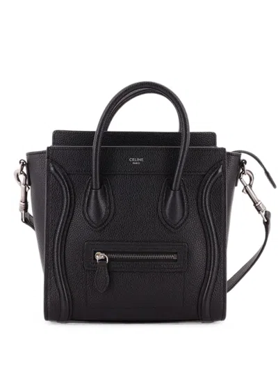 Pre-owned Celine Luggage Bag Grainy Leather Nano Crossbody Bag In Black