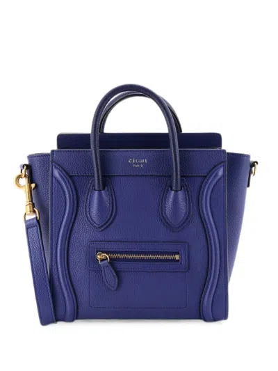 Pre-owned Celine Luggage Bag Grainy Leather Nano Crossbody Bag In Blue