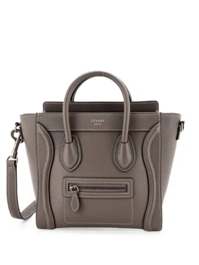 Pre-owned Celine Luggage Bag Grainy Leather Nano Crossbody Bag In Gray