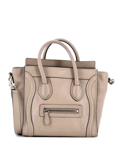 Pre-owned Celine Luggage Bag Grainy Leather Nano Crossbody Bag In Neutral