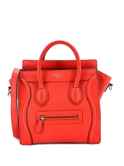 Pre-owned Celine Luggage Bag Grainy Leather Nano Crossbody Bag In Red