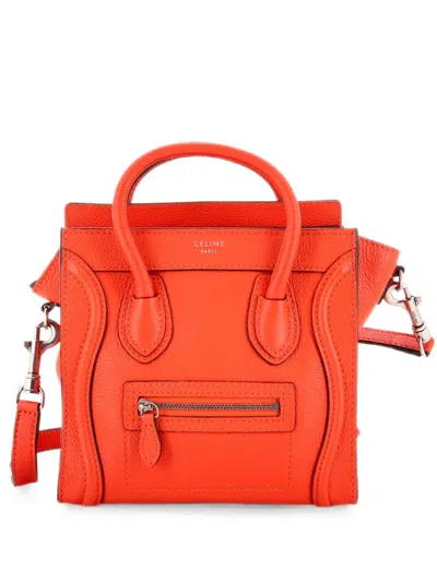 Pre-owned Celine Luggage Bag Grainy Leather Nano Crossbody Bag In Red