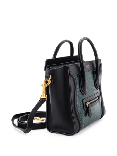 Pre-owned Celine Luggage Bag Lizard And Leather Nano Tote Bag In Black