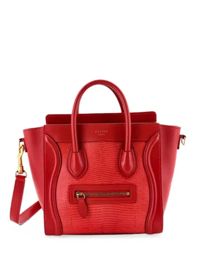 Pre-owned Celine Luggage Bag Lizard And Leather Nano Tote Bag In Red