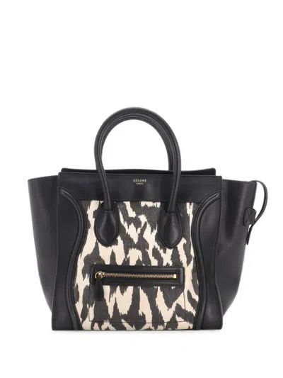 Pre-owned Celine Luggage Bag Printed Canvas And Leather Mini Satchel In Black