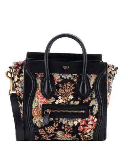 Pre-owned Celine Luggage Bag Printed Jacquard And Leather Nano Satchel In Black