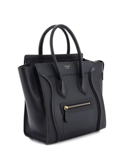 Pre-owned Celine Luggage Bag Smooth Leather Micro Tote Bag In Black