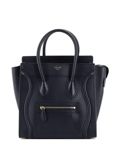 Pre-owned Celine Luggage Bag Smooth Leather Micro Tote Bag In Blue