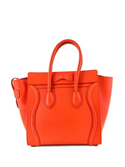 Pre-owned Celine Luggage Bag Smooth Leather Micro Tote Bag In Orange