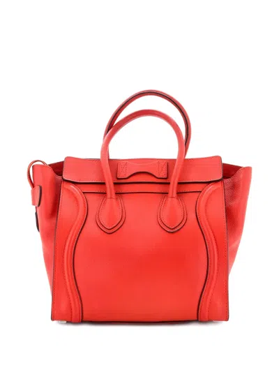 Pre-owned Celine Luggage Bag Smooth Leather Micro Tote Bag In Red