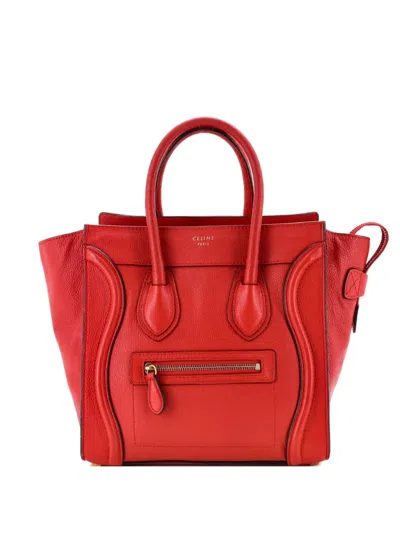 Pre-owned Celine Luggage Bag Smooth Leather Micro Tote Bag In Red