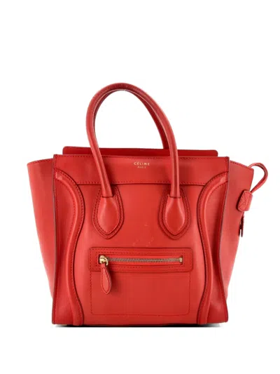 Pre-owned Celine Luggage Bag Smooth Leather Micro Tote Bag In Red