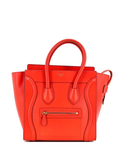 Pre-owned Celine Luggage Bag Smooth Leather Micro Tote Bag In Red