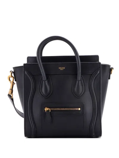 Pre-owned Celine Luggage Bag Smooth Leather Nano Crossbody Bag In Black