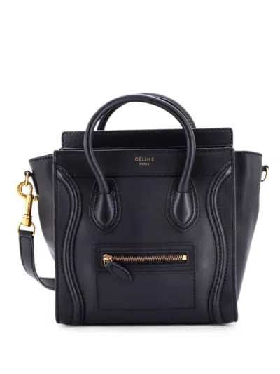Pre-owned Celine Luggage Bag Smooth Leather Nano Crossbody Bag In Black