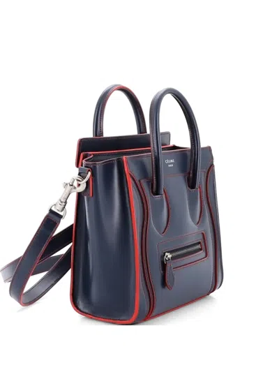 Pre-owned Celine Luggage Bag Smooth Leather Nano Crossbody Bag In Blue