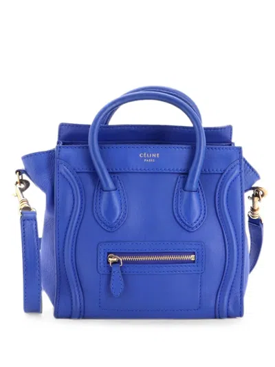 Pre-owned Celine Luggage Bag Smooth Leather Nano Crossbody Bag In Blue