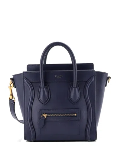 Pre-owned Celine Luggage Bag Smooth Leather Nano Crossbody Bag In Blue