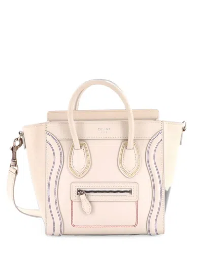 Pre-owned Celine Luggage Bag Smooth Leather Nano Crossbody Bag In White