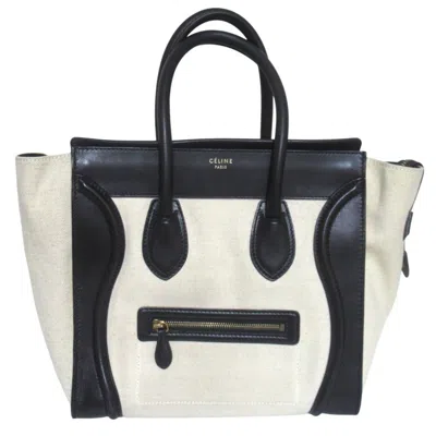 Pre-owned Celine Luggage Black Light Beige Canvas Leather Tote Bag () In Multi