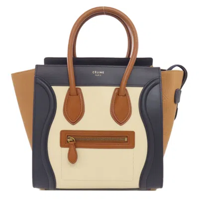 Pre-owned Celine Luggage Brown Navy White Leather Tote Bag ()