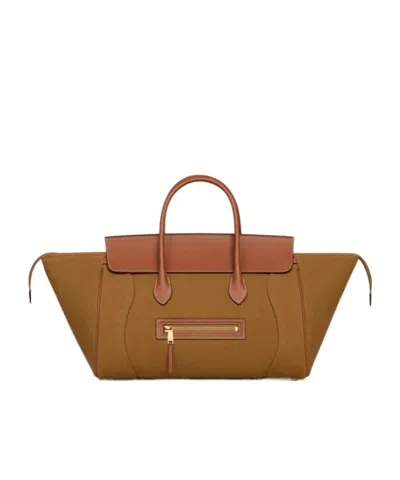 Celine Luggage In Textile And Natural Calfskin In Brown