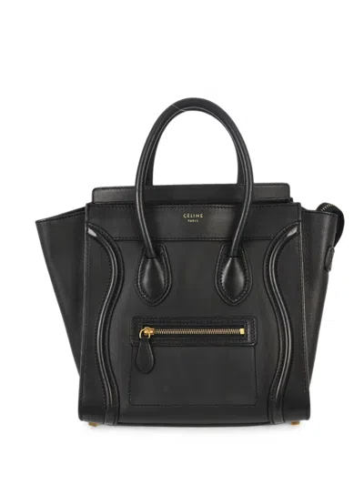 Pre-owned Celine Luggage Micro Leather Tote Bag In Black