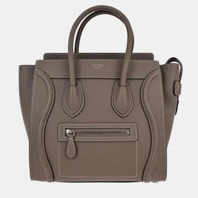 Pre-owned Celine Luggage Micro Souris Drummed Calfskin Leather Top Handle Bag In Brown