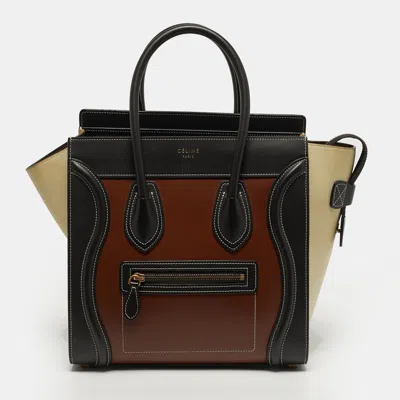 Pre-owned Celine Luggage Micro Tricolor Leather Tote In Multi