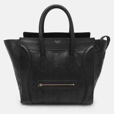 Pre-owned Celine Luggage Mini Black Leather And Python Tote
