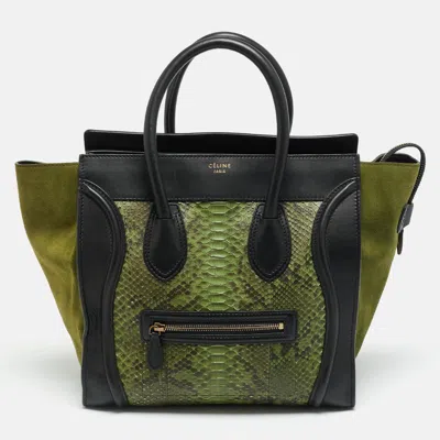 Pre-owned Celine Luggage Mini Black/green Leather And Python Tote