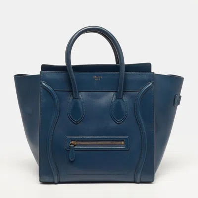 Pre-owned Celine Luggage Mini Navy Blue Leather Tote In Black