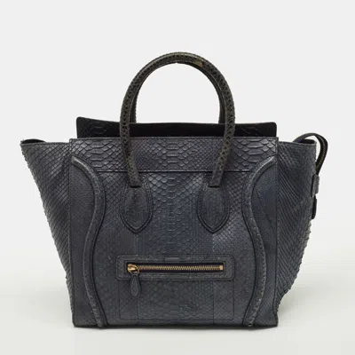 Pre-owned Celine Luggage Mini Navy Blue Python Tote