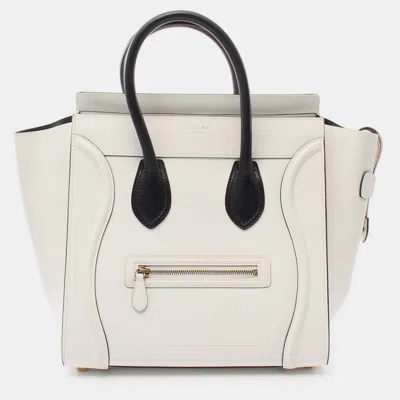 Pre-owned Celine Luggage Mini Shopper Handbag Leather White Black