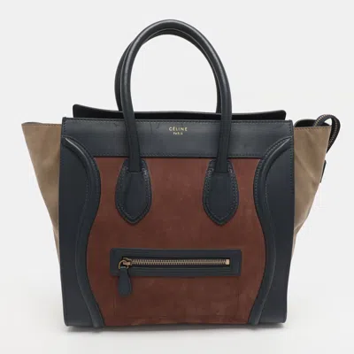 Pre-owned Celine Luggage Mini Tri Color Leather And Nubuck Leather Tote In Multi