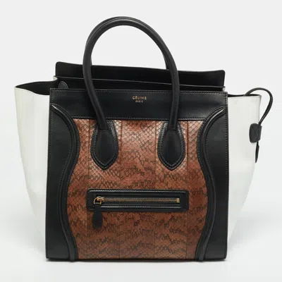 Pre-owned Celine Luggage Mini Tri Color Leather And Python Tote In Multi