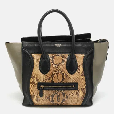 Pre-owned Celine Luggage Mini Tricolor Leather And Python Tote In Multi