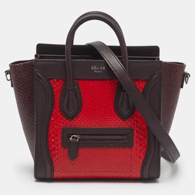 Pre-owned Celine Céline Luggage Nano Tricolor Snakeskin And Leather Tote In Multi
