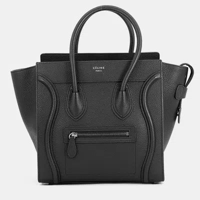 Pre-owned Celine Luggage Shopper Tote Bag Black Leather Size Micro