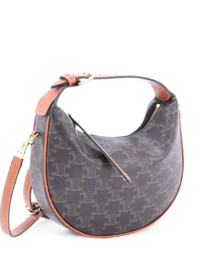 Pre-owned Celine Lulu Bag Triomphe Coated Canvas Teen Hobo Bag In Brown