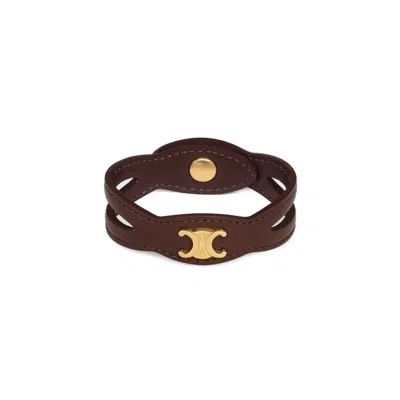 Celine Luxury Leather And Brass Bracelet With Gold Finish In 18gc