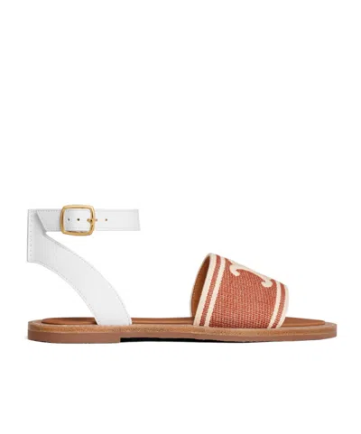 Celine Lympia Sandal In Triomphe Jacquard Canvas  Calfskin In Brown