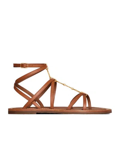 Celine Lympia Strappy Jewel Sandal  In Calfskin In Brown