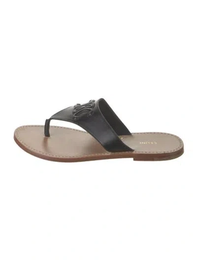 Pre-owned Celine Lympia Triomphe Flip Flops In Black