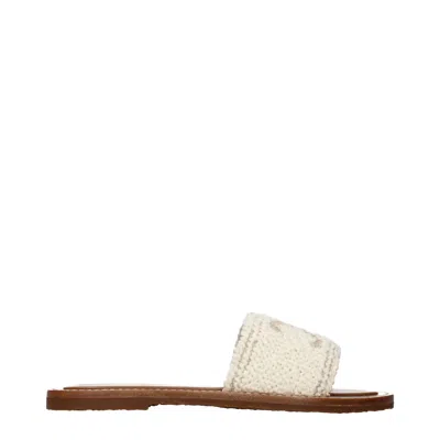 Celine Lympia Women's Slippers And Clogs Beige/ecru Fabric In White
