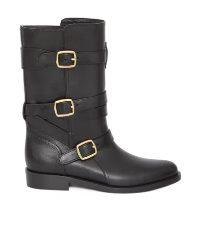 Celine Lyra Buckle Short Boots In Black