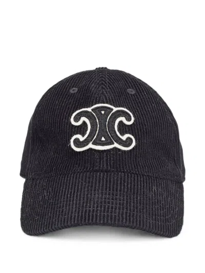 Pre-owned Celine M Triomphe Corduroy Baseball Cap In Black